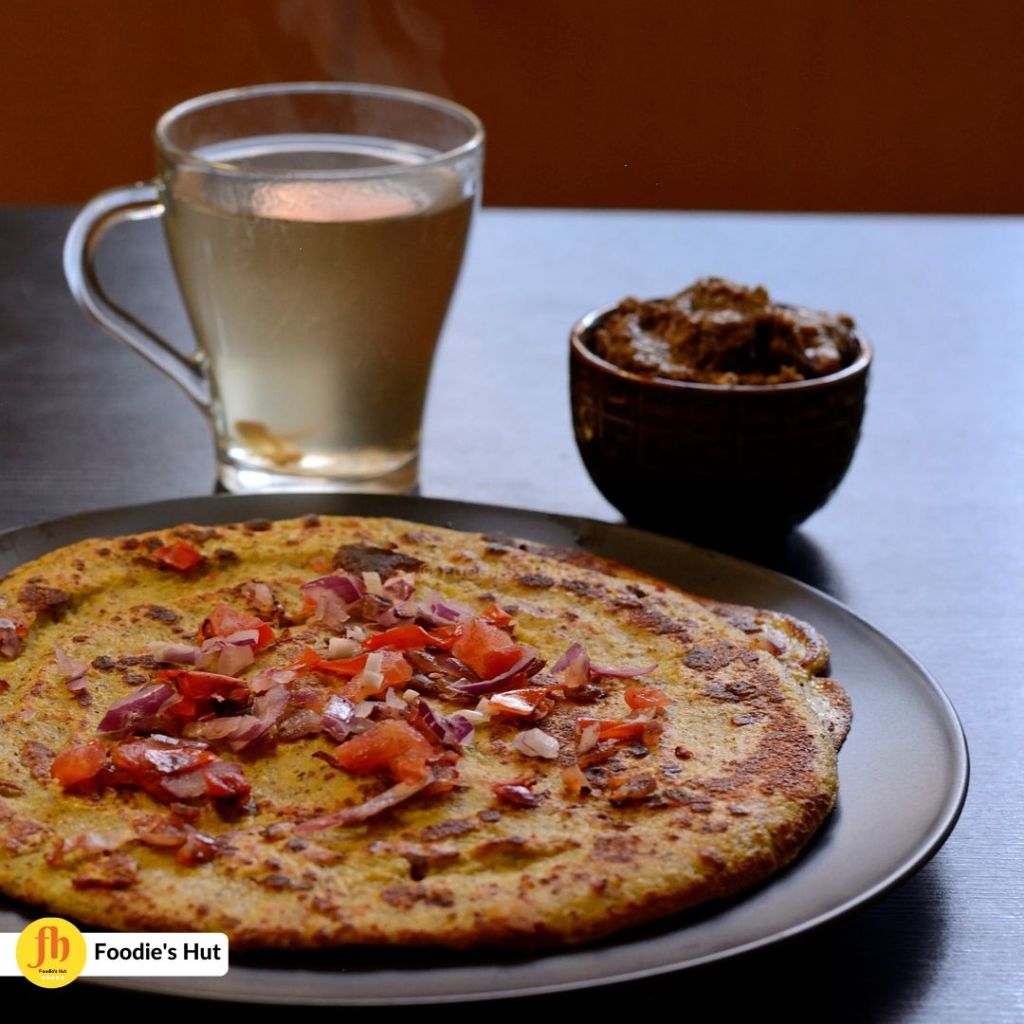 Moong dal quinoa Chila with green tea Egg plant dip