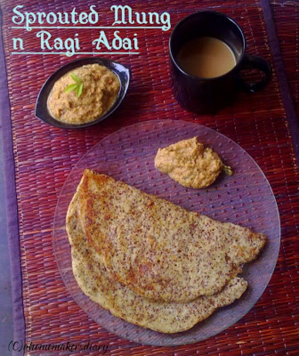 Sprouted Mung and Ragi Adai ( Picture courtesy – ahomemakersdiary.com )