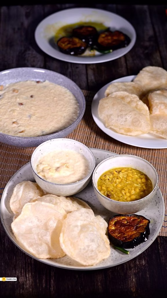 Begun Bhaja with Luchi Payesh