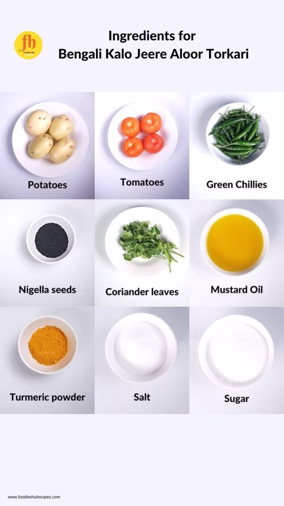 Ingredients for Kalo Jeera Aloor Tarkari
