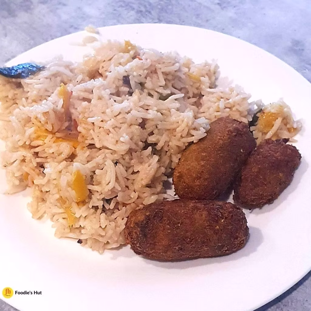 Fish croquettes with fried rice