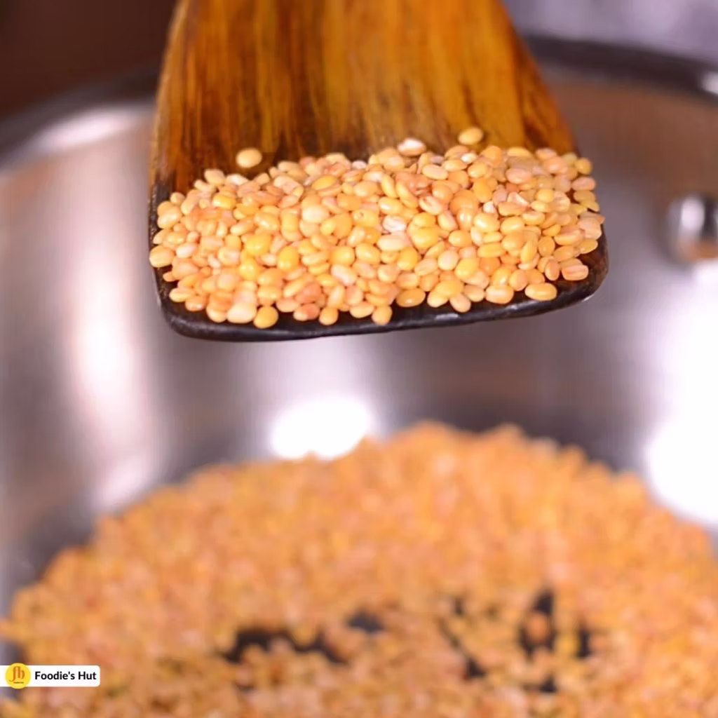 Shobji Diye Bhaja Muger Dal - roasting of Moong Dal